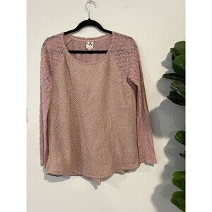 Anthropologie One September Top Medium Long Sleeve Mauve Pink‎ Lace Mixed Media